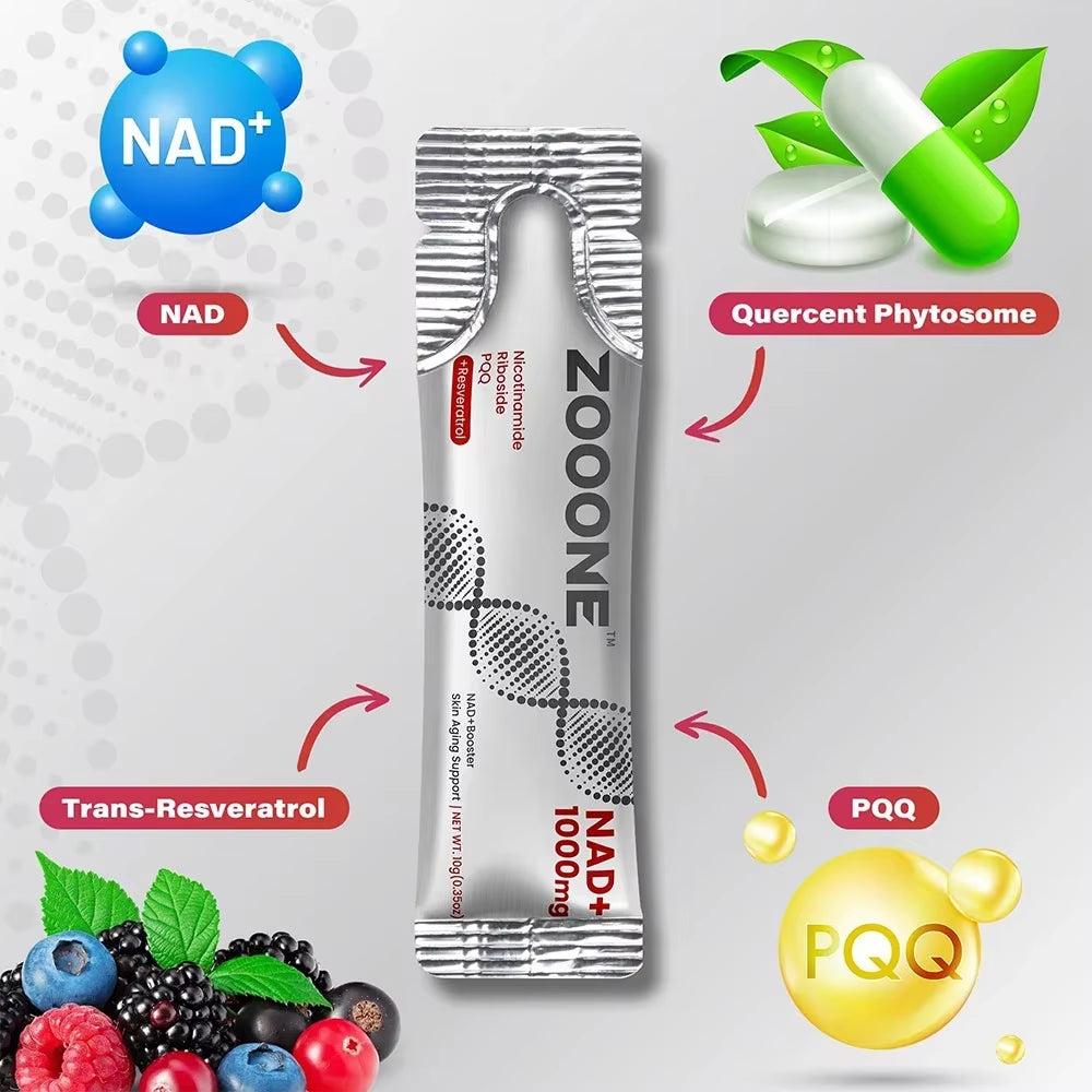 NAD+ Berry Flavored Drink Mix for Anti-Aging, Energy & Focus - 30 Packets