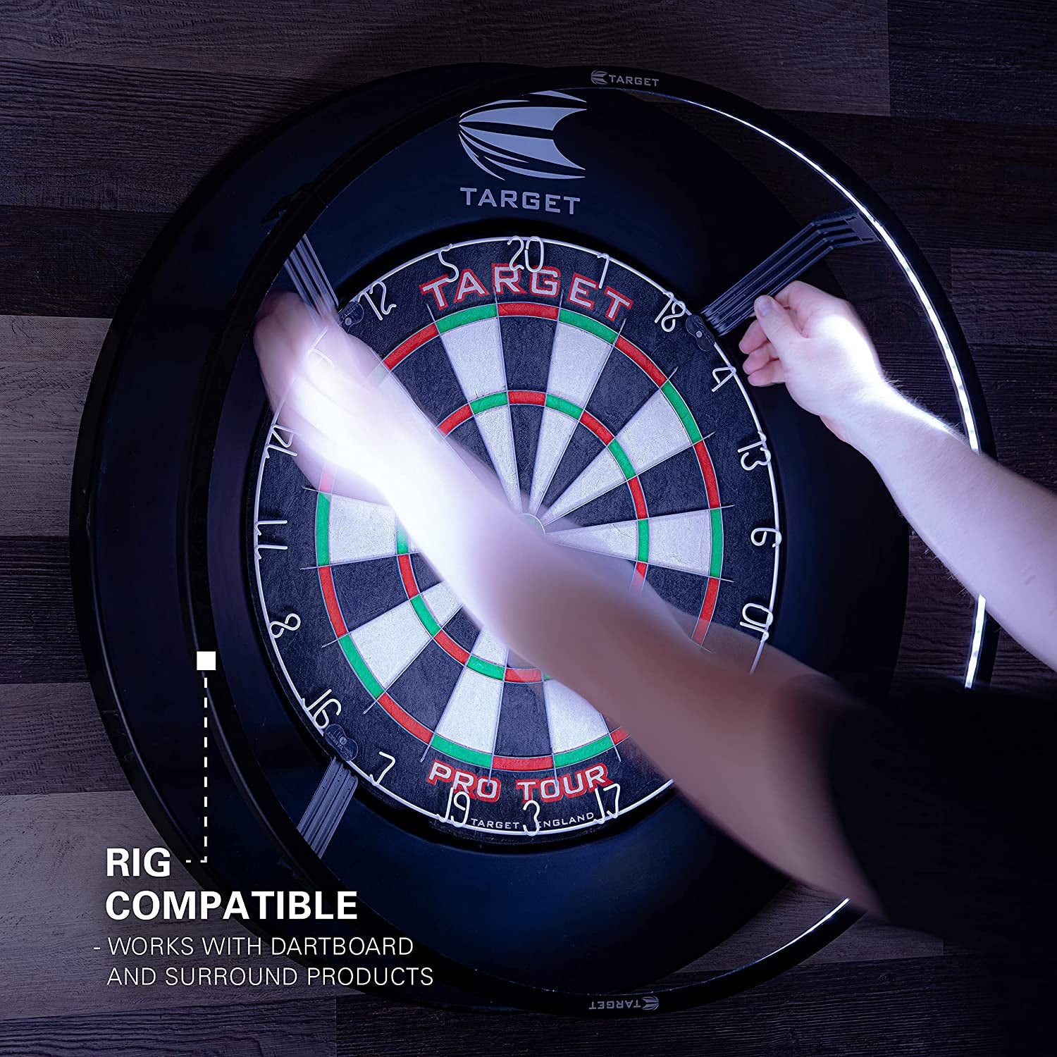 Corona Vision Dartboard Lighting System, Black Frame | White LED Dart Board Surround Ring Light | Available with Pro Tour Dartboards Surround & Championship Dartboard, or Oche Dart Mat
