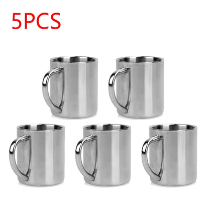 220ML Double Wall anti Scalding Coffee Mug Stainless Steel Insulated Drink Cup Steel Polishing Beer Tea Juice Drinking Cup 1-5PC